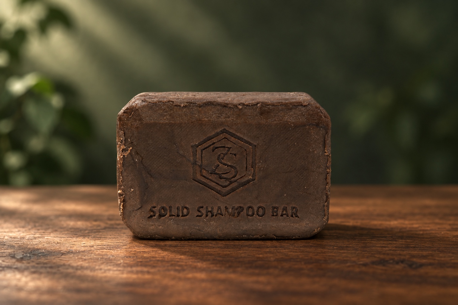 Rectangular botanical shampoo bar with the Zystal Land stamp