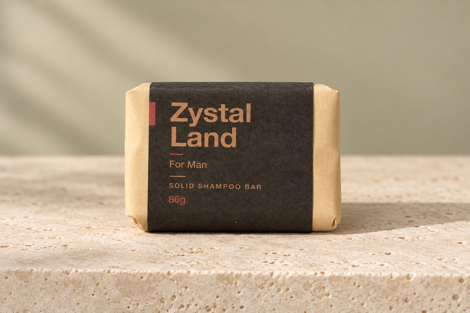 Zystal Land men’s shampoo bar in its paper wrap