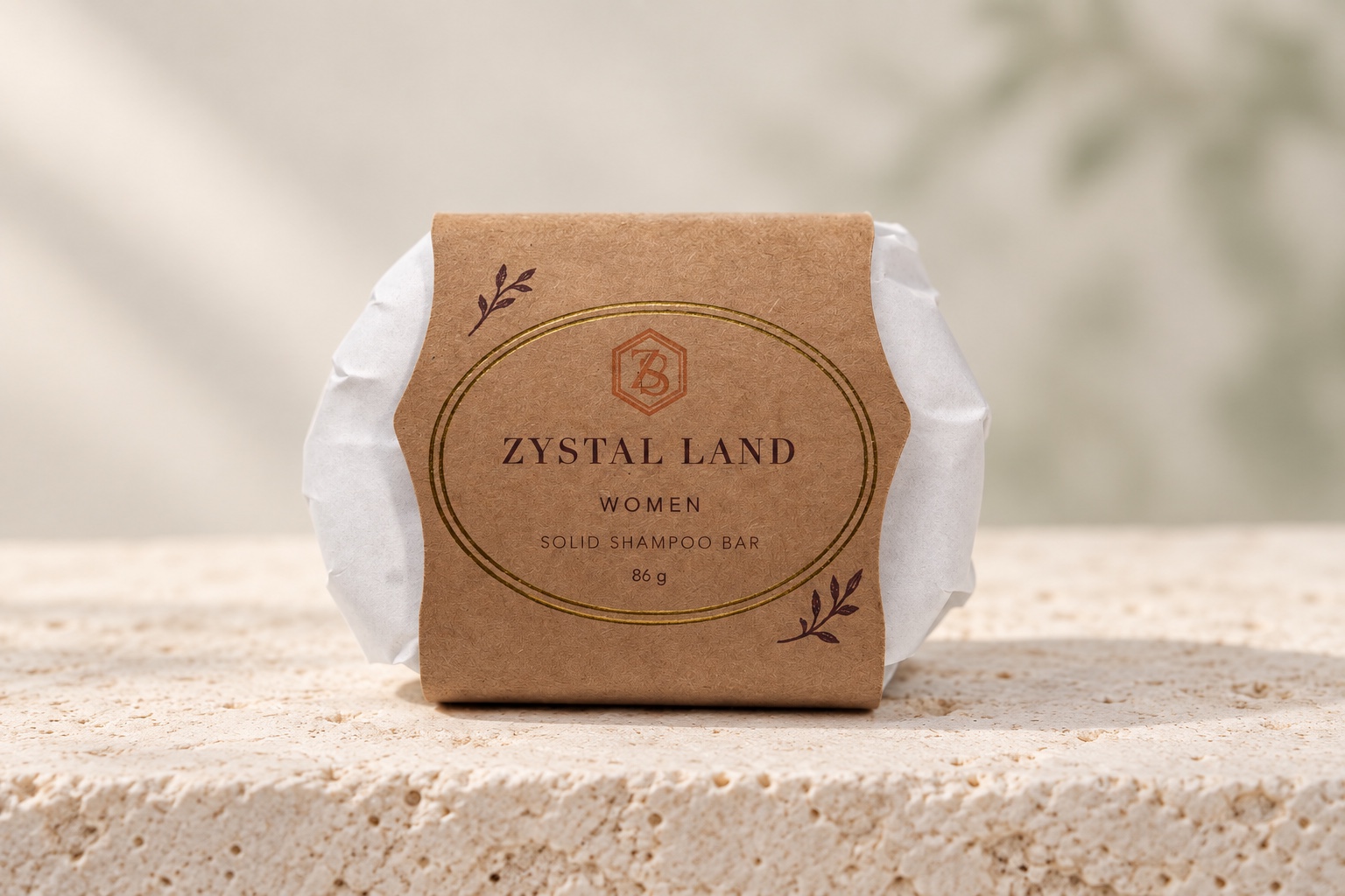 Zystal Land women’s shampoo bar in its paper wrap